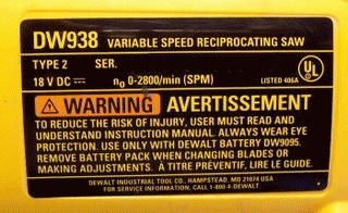 DeWALT Name Plate